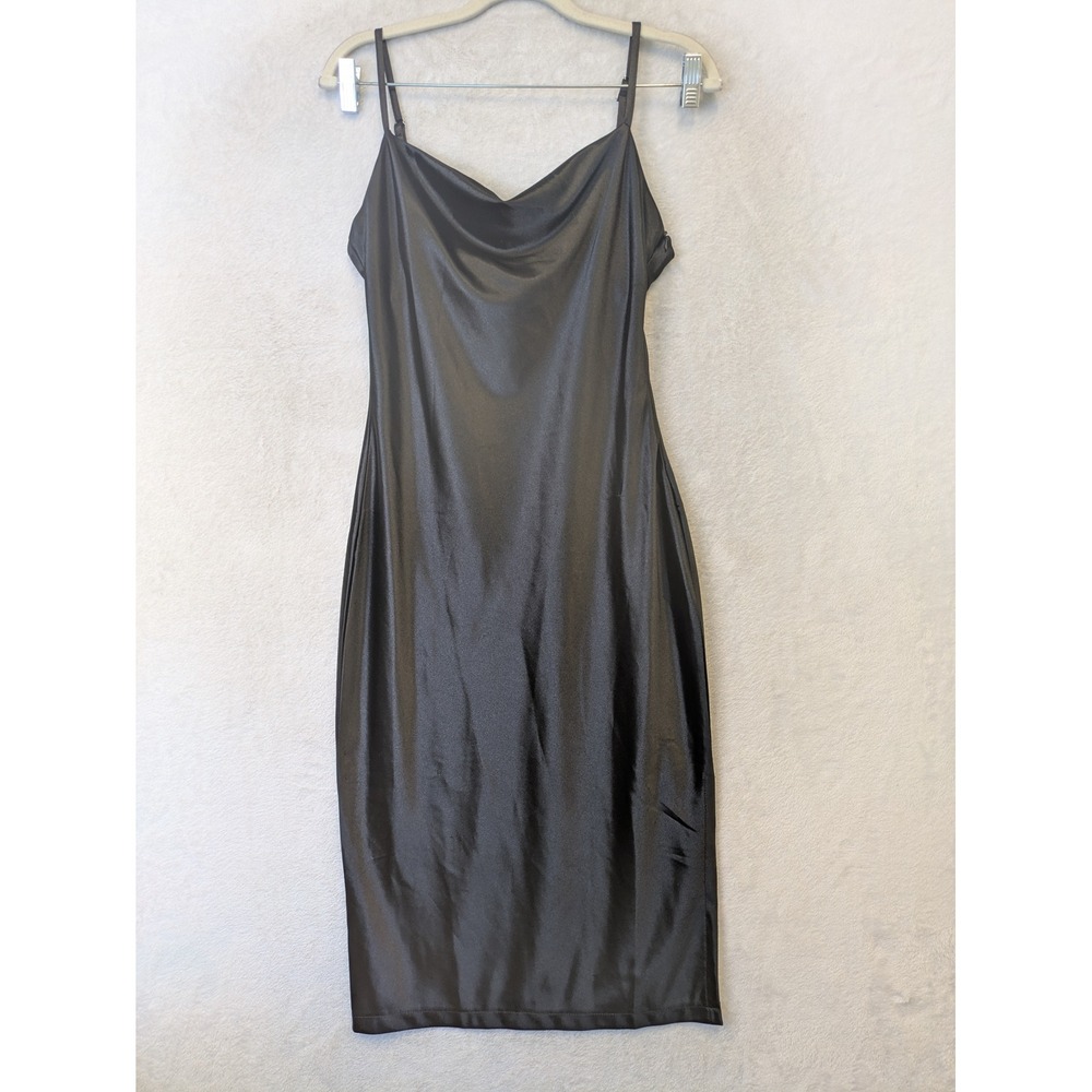 xxxiticat‎ Slip Dress Women's S Black Cowl Neck Side Slit Adjustable Straps Midi